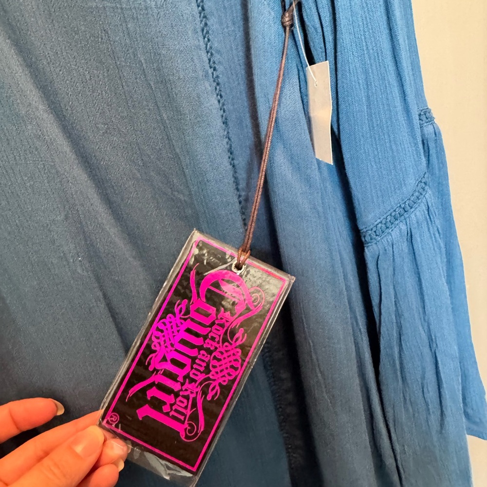 Rock & Roll Cowgirl Blue V-Neck Bell Sleeve Tunic - Picture 5 of 7